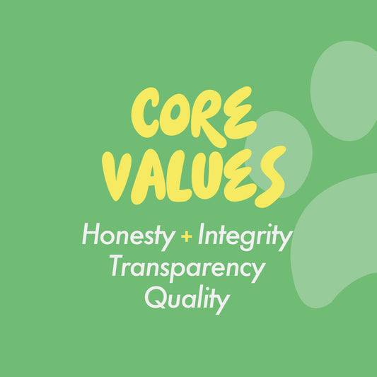 Mush Buddies brand core values. Honesty, integrity, transparency and quality. The world's best dog supplement brand. Mushrooms for dogs. Medicinal mushrooms for dogs.